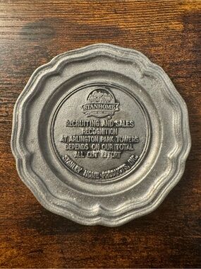 Vintage Stanhome Recruiting and Sales Recognition Mini Pewter Plate